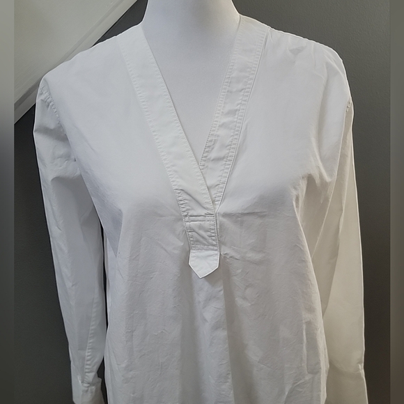 Everlane The Poplin V-Neck 100% Cotton Tunic Shirt in White Oversized Size 0 - Picture 2 of 5